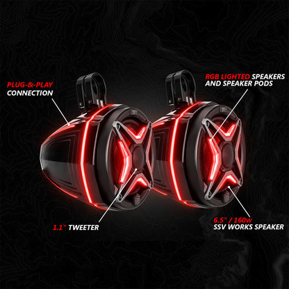 2024-2026 Can-Am® Maverick R, Phase-5 V-Spec 1650watt 6-Speaker Stereo System