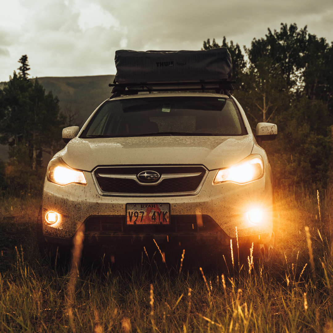 subaru led fog light kit in amber mounted on a subaru crosstrek 