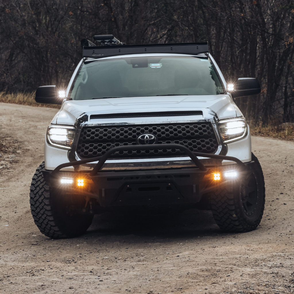 led quattro light mounted as ditch lights on a toyota tundra
